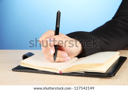 Hand write on notebook, on color background