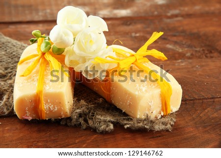 Natural handmade soap, on wooden background