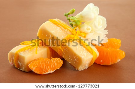 Natural fruit handmade soap, on brown background