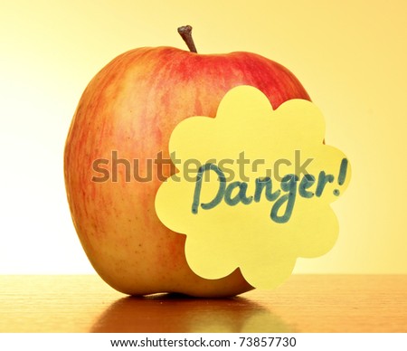 An apple on yellow background with \