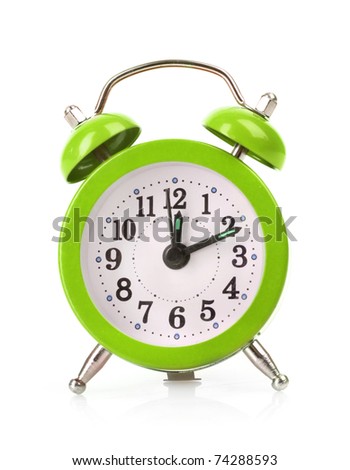 Green Style Alarm Clock Isolated On White Background Green Style Alarm Clock Isolated On White Background