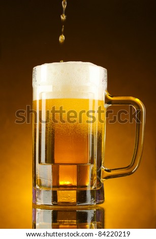 mug of beer on a yellow background