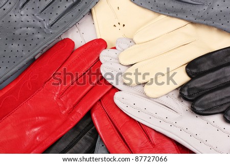 lot of beautiful women leather gloves closeup