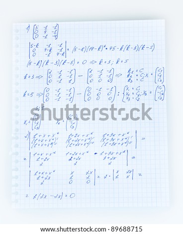 Math on copybook page isolated on white
