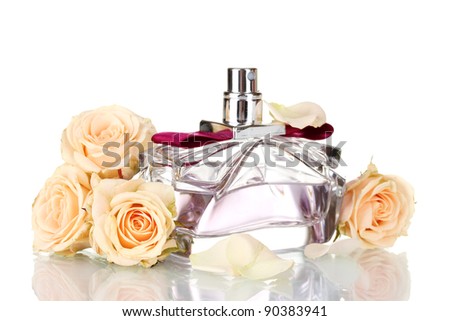 Women's perfume in beautiful bottle on white background