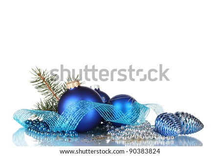 Christmas ball and green tree on white background