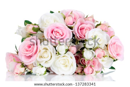 Beautiful pink and white roses isolated on white