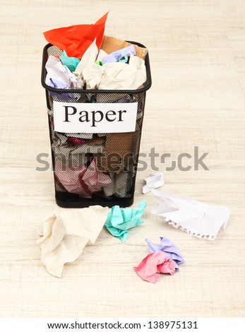 Bucket for waste sorting on room background