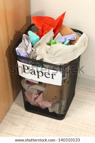 Bucket for waste sorting  on room background