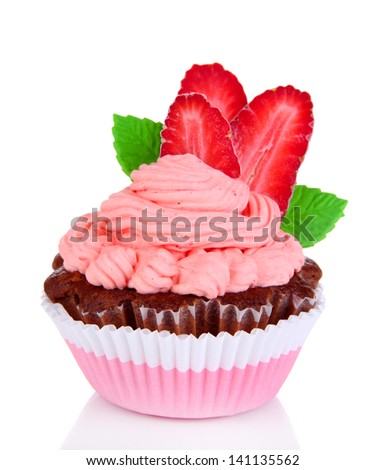 Delicious beautiful cupcake isolated on white