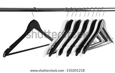 Black and white clothes hangers isolated on white