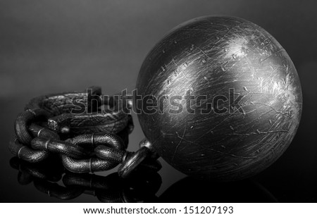 Ball and chain on grey background