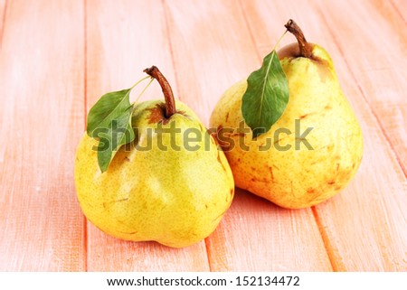 Juicy pears on table close-up