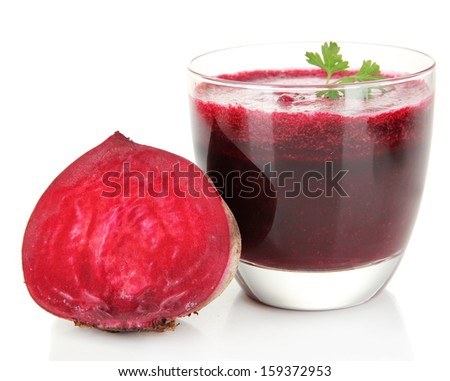 Fresh juice of beets isolated on white