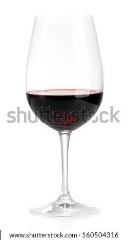 Wineglass with red wine, isolated on white