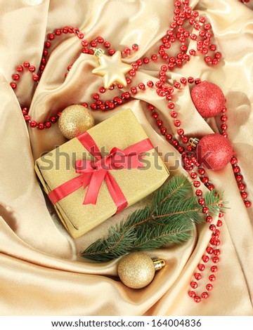 Beautiful bright gift and christmas decor, on silk cloth