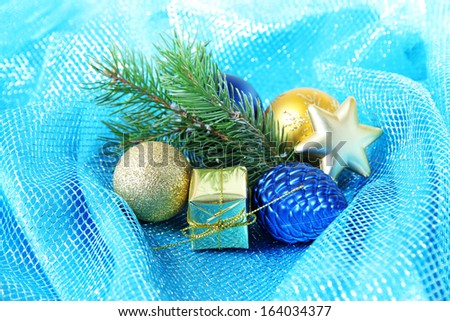 Beautiful Christmas decor on blue cloth