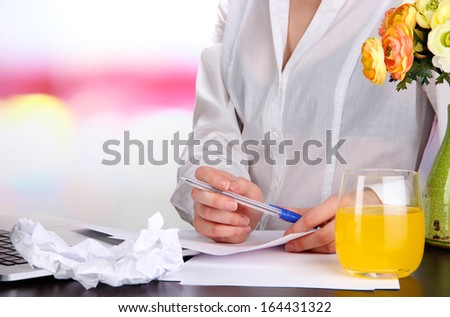 Woman writer for work flow close-up