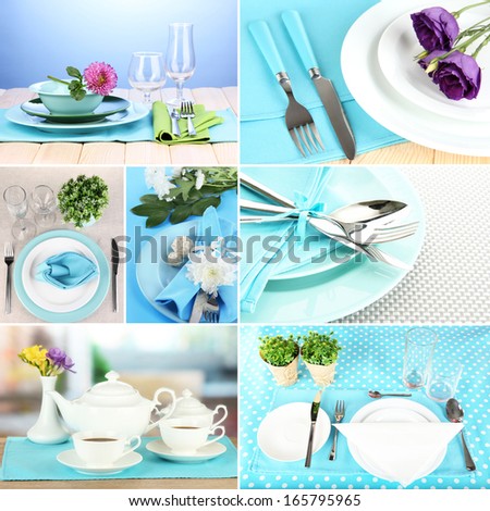 Collage of blue table setting