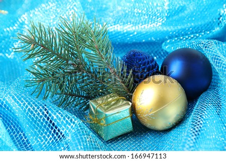 Beautiful Christmas decor on blue cloth