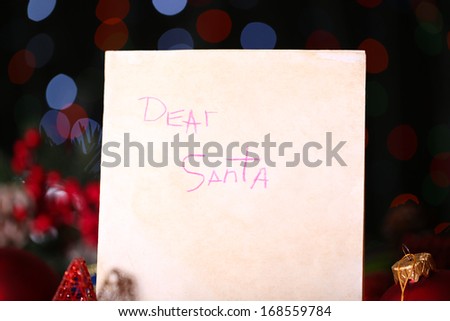 Letter to Santa Claus on Christmas lights