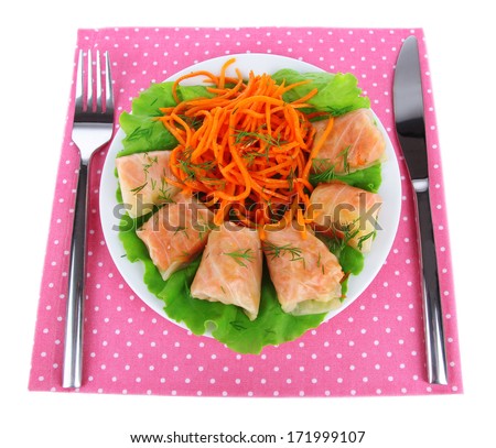 Stuffed cabbage rolls isolated on white
