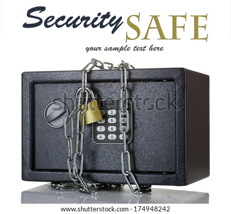 Safe with chain and lock isolated on white