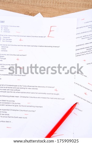 Grade written on an exam paper, close-up