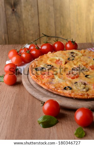 Tasty pizza on table close-up
