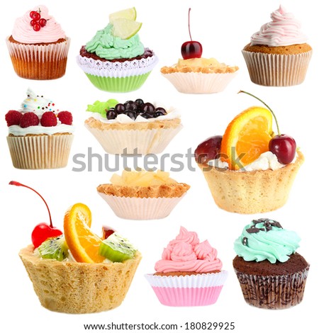 Sweet desserts isolated on white