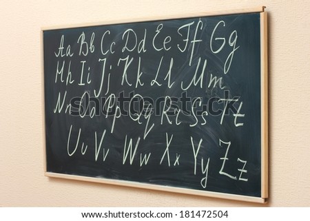 The alphabet written on the blackboard