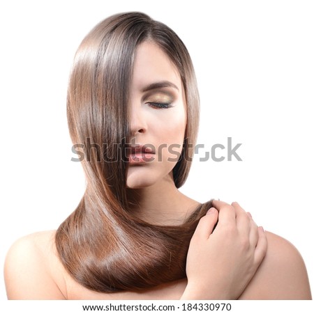 Beautiful young woman with long hair isolated on white Beautiful young woman with long hair isolated on white