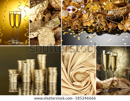 Collage of photos in gold colors