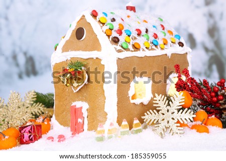 Beautiful gingerbread house with Christmas decor