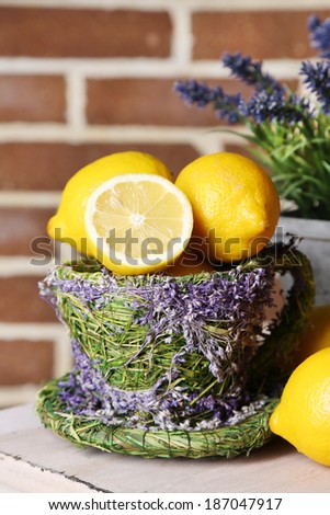 Still life with fresh lemons and lavender