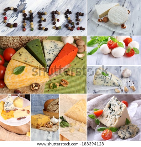 Collage of delicious cheeses