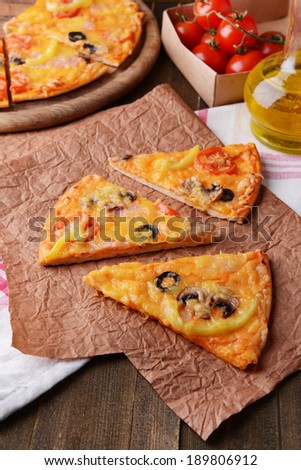 Tasty pizza on table close-up