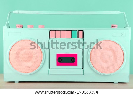 Colorful retro radio, on blue background