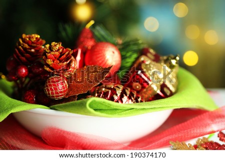 Place setting for Christmas, on bright background