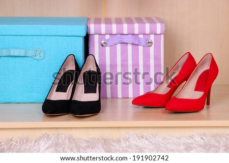 Female shoes in wardrobe