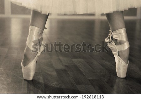 Ballerina legs in pointes in shades of grey
