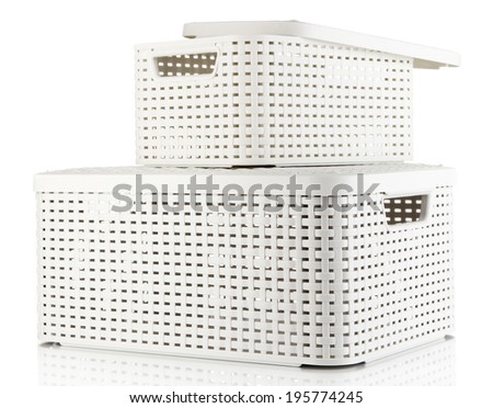 Plastic baskets for storing things isolated on white