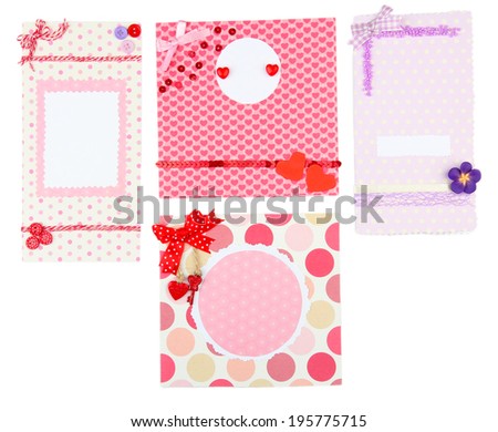 Beautiful hand made post cards, isolated on white
