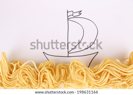 Beautiful still life composition with vermicelli. Food art concept. Isolated on white