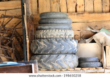 Old wheels in shed