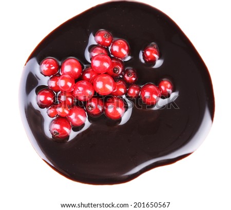 Berries  in chocolate sauce isolated on white