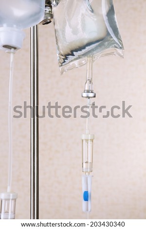 Disposable infusion set on wall background