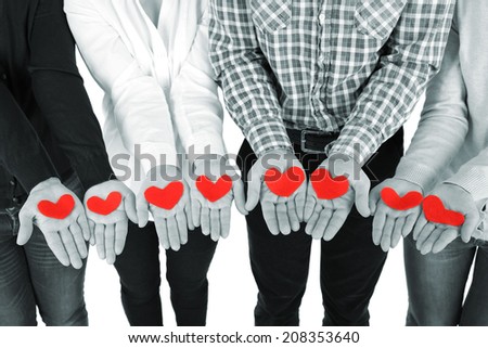 Hands with hearts, close up