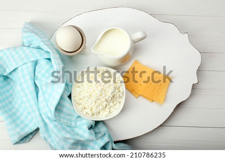 Delicious breakfast with milk, egg and cottage cheese