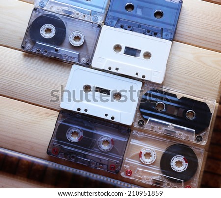 Collection of retro audio tapes, close up